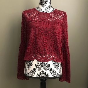 Maroon lace crop boho top.Sz.S.